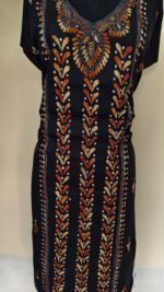 Cotton Kantha Stitch Long Kurti Material – Vertical Vine (Black) - Image 3