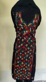 Cotton Kantha Stitch Long Kurti Material – Multicolor Floral (Black) - Image 6