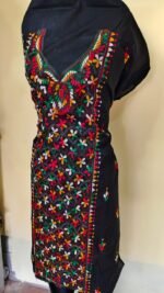 Cotton Kantha Stitch Long Kurti Material – Multicolor Floral (Black) - Image 5