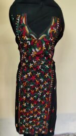 Cotton Kantha Stitch Long Kurti Material – Multicolor Floral (Black)