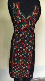 Cotton Kantha Stitch Long Kurti Material – Multicolor Floral (Black) - Image 3