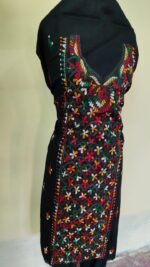Cotton Kantha Stitch Long Kurti Material – Multicolor Floral (Black) - Image 4