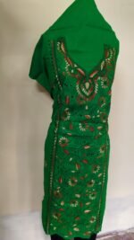 Cotton Kantha Stitch Long Kurti Material – Meadow Green Floral - Image 4