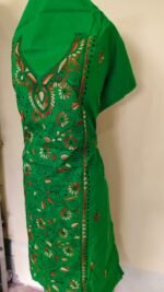 Cotton Kantha Stitch Long Kurti Material – Meadow Green Floral - Image 5