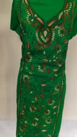 Cotton Kantha Stitch Long Kurti Material – Meadow Green Floral - Image 3