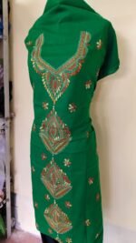 Cotton Kantha Stitch Long Kurti Material – Emerald Paisley (Green) - Image 5