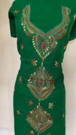 Cotton Kantha Stitch Long Kurti Material – Emerald Paisley (Green) - Image 3