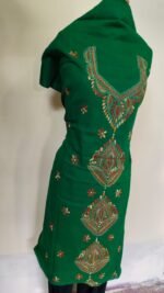 Cotton Kantha Stitch Long Kurti Material – Emerald Paisley (Green) - Image 4