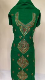Cotton Kantha Stitch Long Kurti Material – Emerald Paisley (Green) - Image 2
