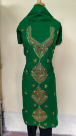 Cotton Kantha Stitch Long Kurti Material – Emerald Paisley (Green)