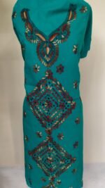 Sea green Cotton Kantha Kurti Material – Teal Diamond Motifs