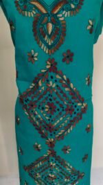 Sea green Cotton Kantha Kurti Material – Teal Diamond Motifs - Image 3