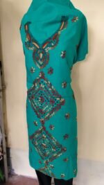 Sea green Cotton Kantha Kurti Material – Teal Diamond Motifs - Image 2