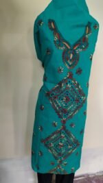 Sea green Cotton Kantha Kurti Material – Teal Diamond Motifs - Image 4