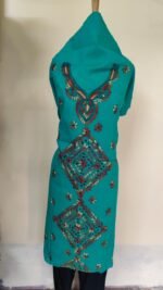 Sea green Cotton Kantha Kurti Material – Teal Diamond Motifs - Image 5
