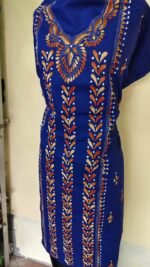 Cotton Kantha Stitch Long Kurti Material – Royal Blue Vine - Image 5