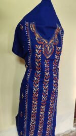 Cotton Kantha Stitch Long Kurti Material – Royal Blue Vine - Image 3
