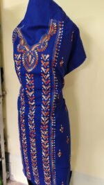 Cotton Kantha Stitch Long Kurti Material – Royal Blue Vine - Image 4