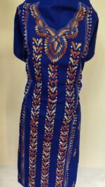 Cotton Kantha Stitch Long Kurti Material – Royal Blue Vine