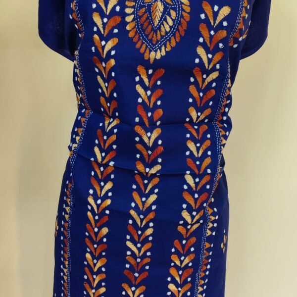 Cotton Kantha Stitch Long Kurti Material – Royal Blue Vine