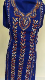Cotton Kantha Stitch Long Kurti Material – Royal Blue Vine - Image 2