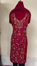 Cotton Kantha Stitch Long Kurti Material – Wine Red Floral