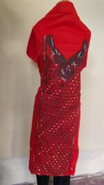 Cotton Kantha Stitched Long Kurti Material – Orange - Image 2