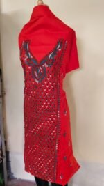 Cotton Kantha Stitched Long Kurti Material – Orange - Image 3