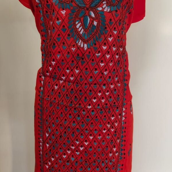 Cotton Kantha Stitched Long Kurti Material – Orange