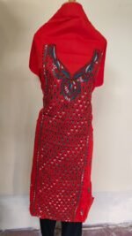Cotton Kantha Stitched Long Kurti Material – Orange - Image 4
