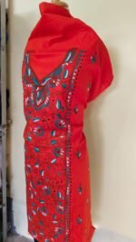Cotton Kantha Stitch Long Kurti Material – Orange Floral Vine - Image 4