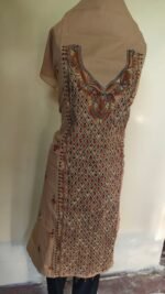 Cotton Kantha Stitch Long Kurti Material – Sand Beige Lattice - Image 3