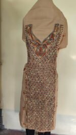 Cotton Kantha Stitch Long Kurti Material – Sand Beige Lattice - Image 4