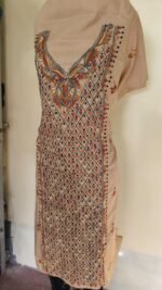 Cotton Kantha Stitch Long Kurti Material – Sand Beige Lattice