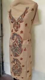 Cotton Kantha Stitch Long Kurti Material – Sand Beige Paisley Cascade