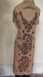 Cotton Kantha Stitch Long Kurti Material – Sand Beige Paisley Cascade - Image 4