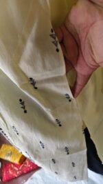 Men’s Cotton Kantha Stitch Kurta/Panjabi – Ivory Fish & Vines - Image 5