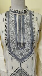 Men’s Cotton Kantha Stitch Kurta/Panjabi – Ivory Charcoal Panel - Image 6