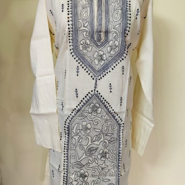 Men’s Cotton Kantha Stitch Kurta/Panjabi – Ivory Charcoal Panel