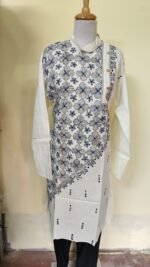 Men’s Cotton Kantha Stitch Kurta/Panjabi – Grey Four-Petal Motifs