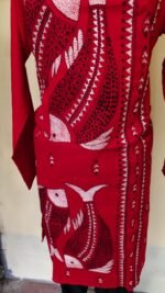 Men’s Cotton Kantha Stitch Kurta/Panjabi – Red Matsya Panel - Image 5