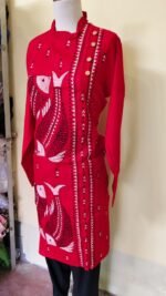 Men’s Cotton Kantha Stitch Kurta/Panjabi – Red Matsya Panel - Image 4