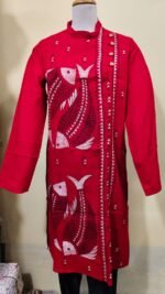 Men’s Cotton Kantha Stitch Kurta/Panjabi – Red Matsya Panel