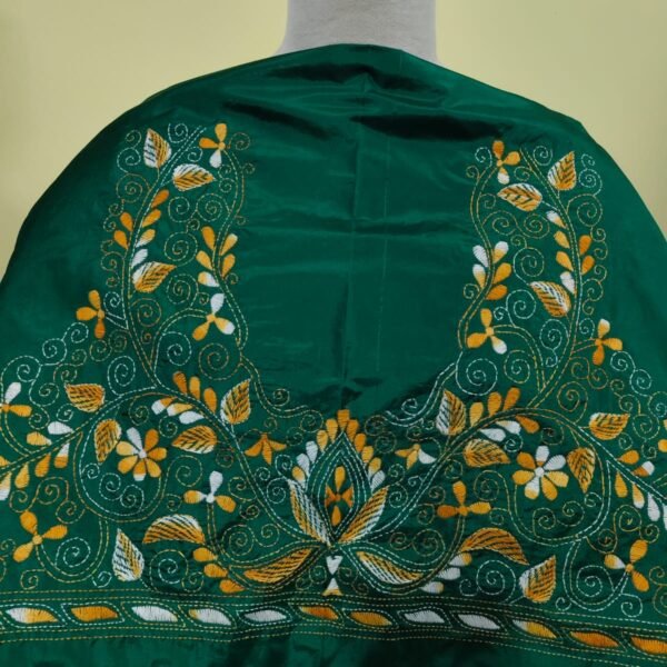 Silk Kantha-Embroidered Blouse Material – Emerald Green