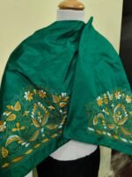 Silk Kantha-Embroidered Blouse Material – Emerald Green - Image 6