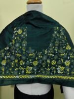 Silk Kantha-Embroidered Blouse Material – Deep Green (Folk Motif)
