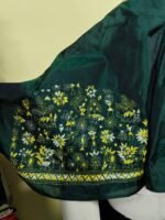 Silk Kantha-Embroidered Blouse Material – Deep Green (Folk Motif) - Image 6