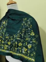 Silk Kantha-Embroidered Blouse Material – Deep Green (Folk Motif) - Image 2