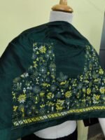 Silk Kantha-Embroidered Blouse Material – Deep Green (Folk Motif) - Image 4