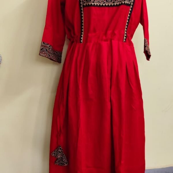 Red Long Gown (Contrast Yoke and Border)